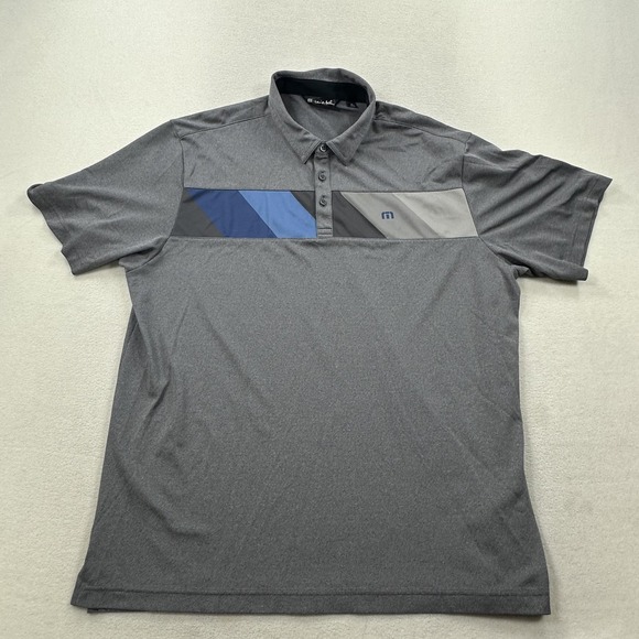 TravisMathew Polo Shirt Mens 2XL Gray Blue Colorblock Golf Performance Stretch - Picture 1 of 11